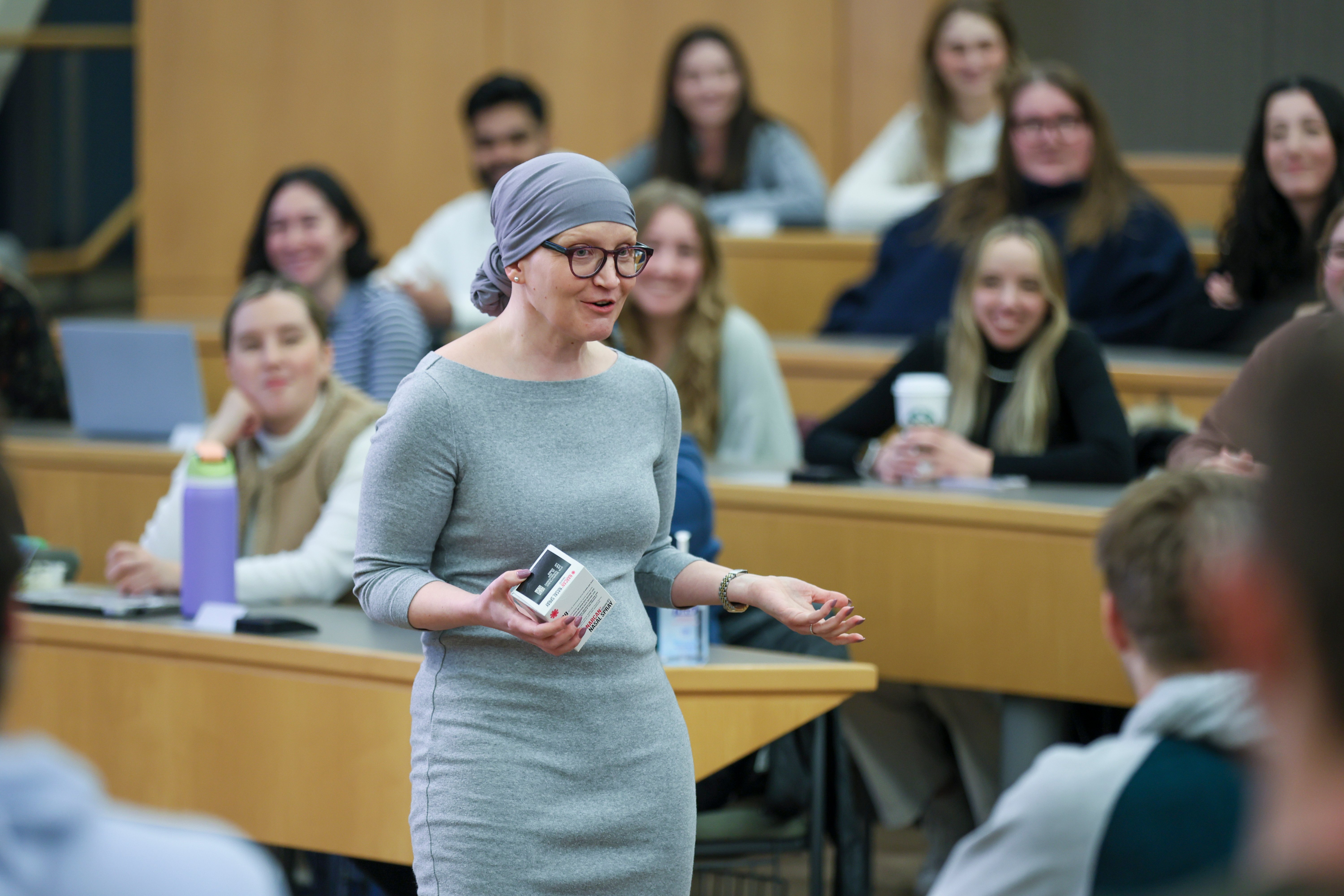 Poland teaches College of Human Medicine students how to recognize, be prepared for, and treat opioid overdose using Naloxone.